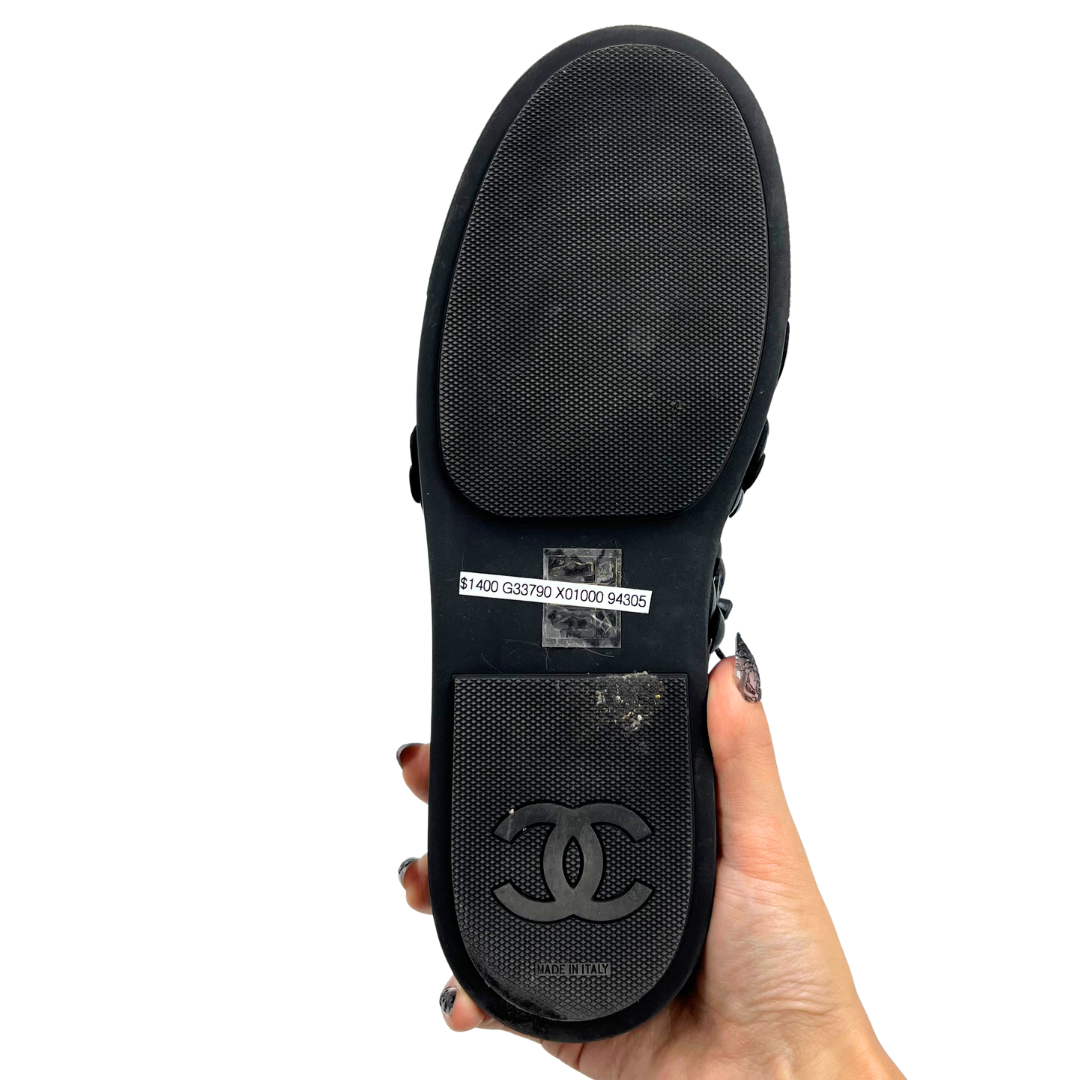 Chanel 8/8.5 39 Black Leather Mules