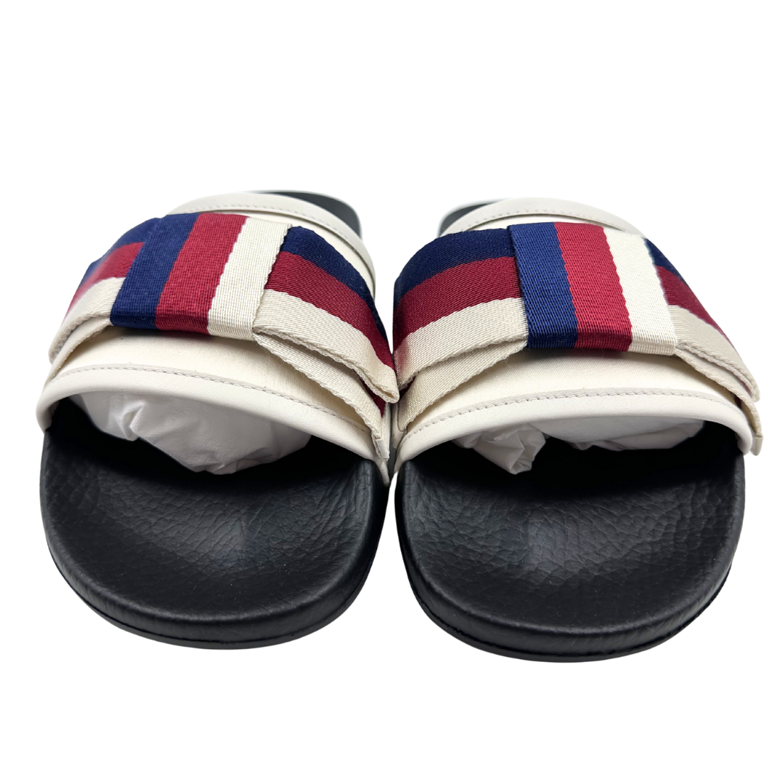 Gucci 7.5 38 Ivory/Red/Navy Fabric Slides