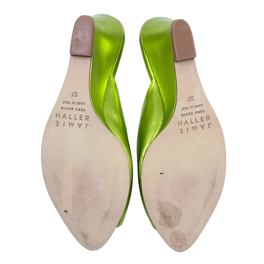 Jamie Haller 7 Chartreuse Leather Slides