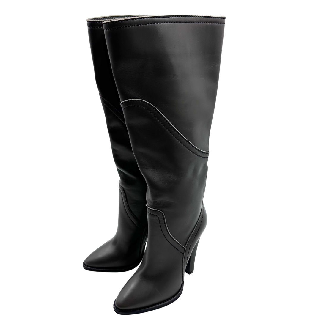 YSL 7.5 37.5 Green Leather Boots