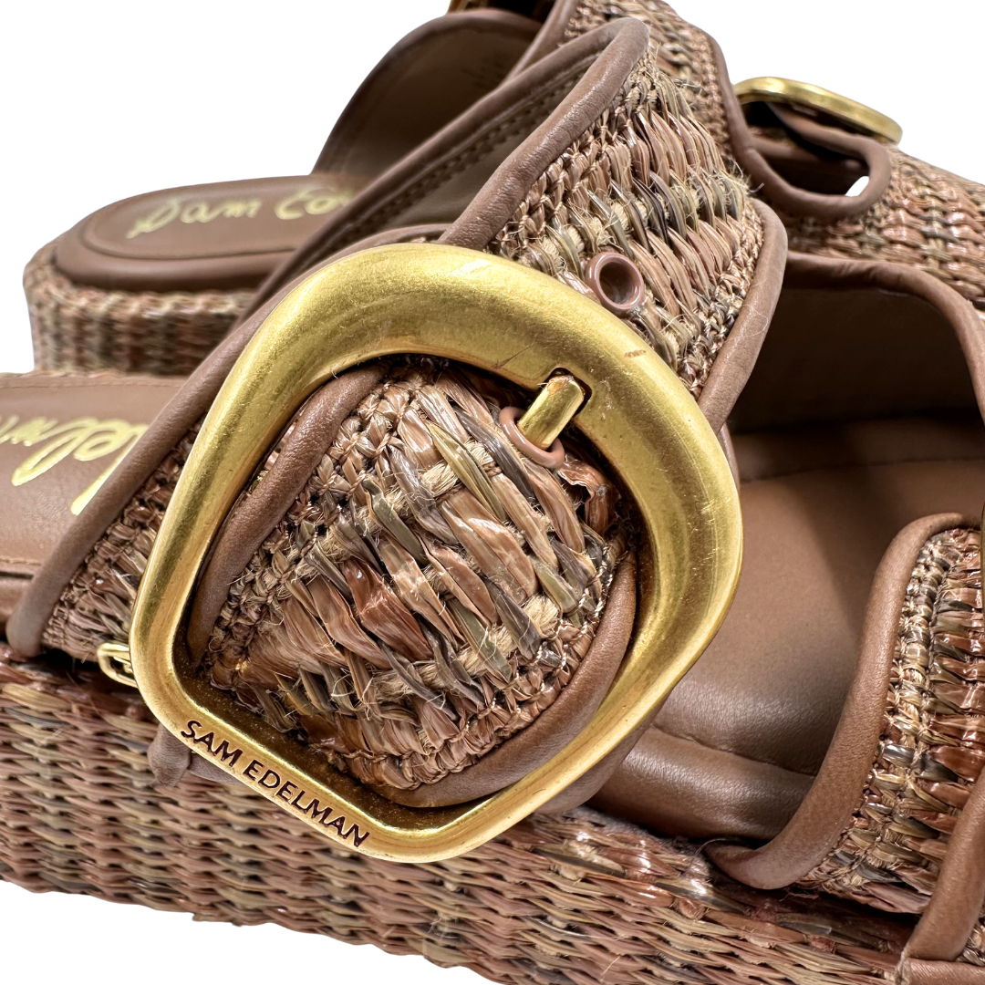 Sam Edelman 6 Tan/Brown Faux Leather Slides