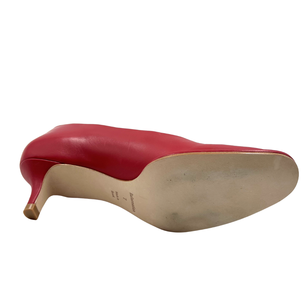 Reformation 7 Red Leather Gracelynn Heels
