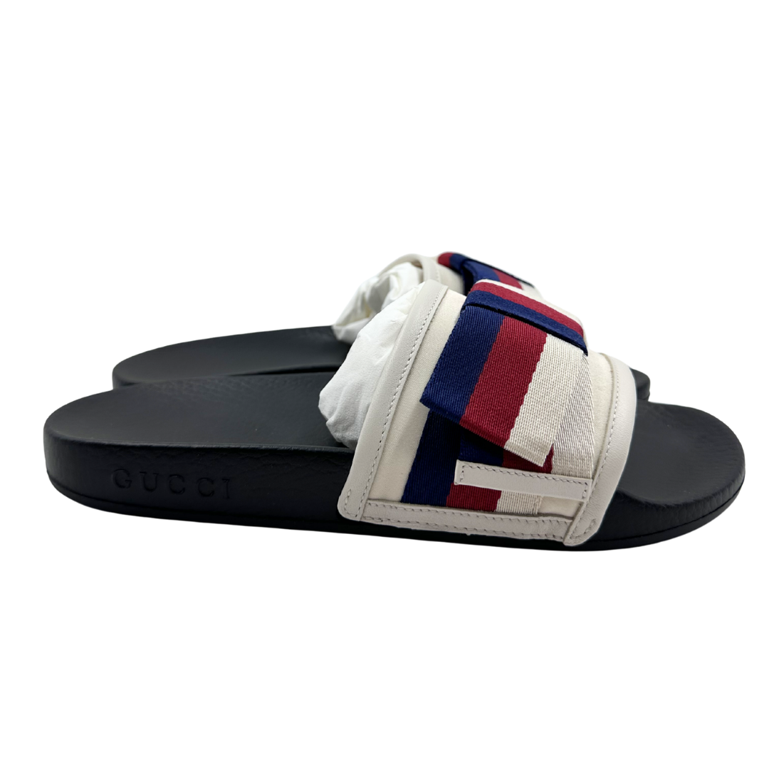 Gucci 7.5 38 Ivory/Red/Navy Fabric Slides