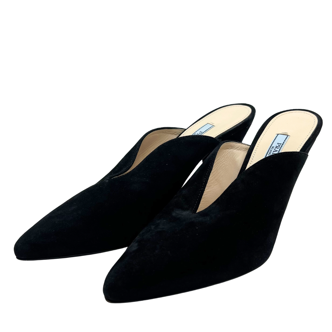 Prada 6.5 37.5 Black Suede Mules