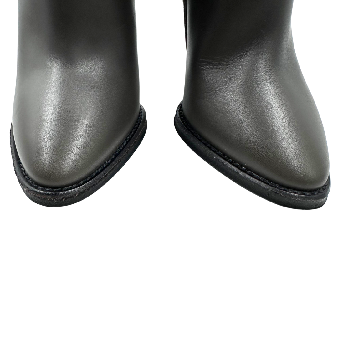 YSL 7.5 37.5 Green Leather Boots
