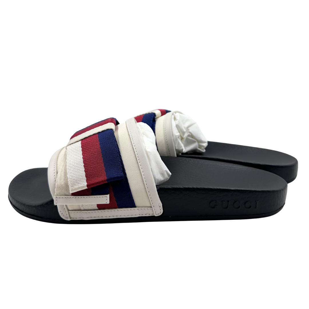 Gucci 7.5 38 Ivory/Red/Navy Fabric Slides