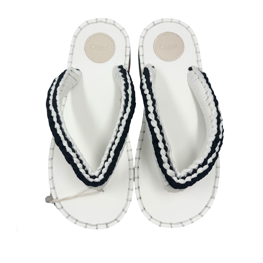 Chloe 39 white/multi Lou Woven Strap Flip Flops