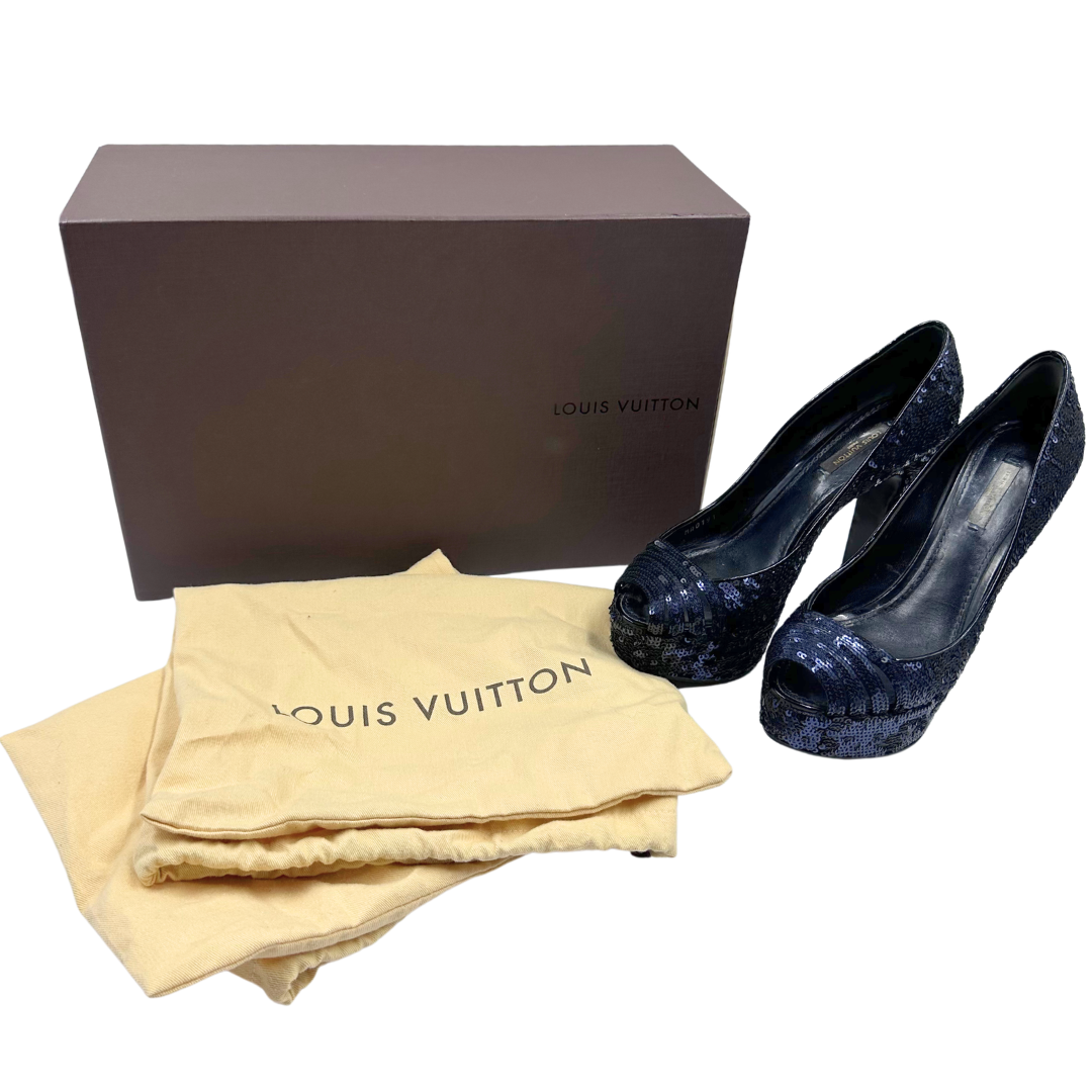 Louis Vuitton 7.5 37.5 Blue Sequins Heels