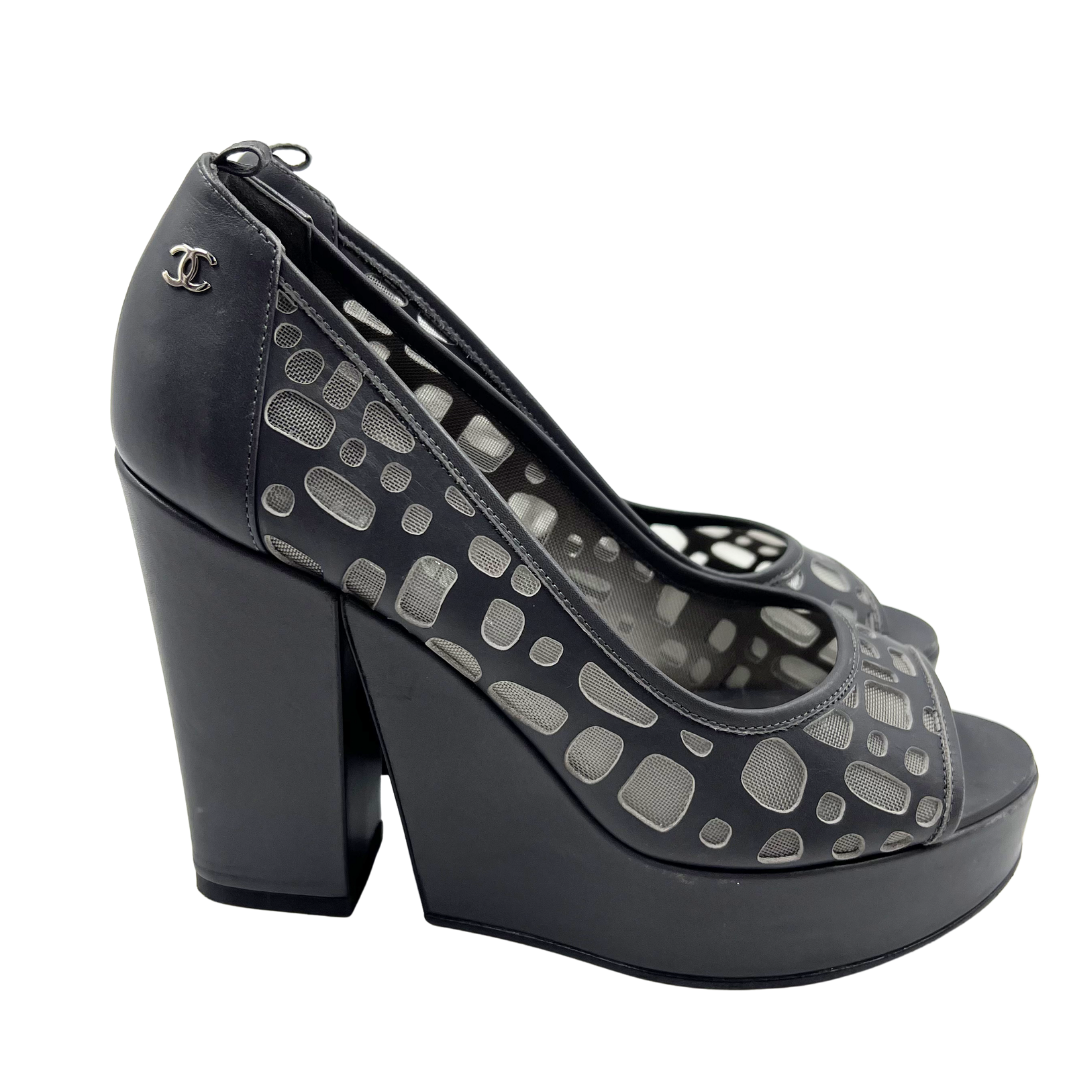 Chanel 38.5 Grey Leather Heels