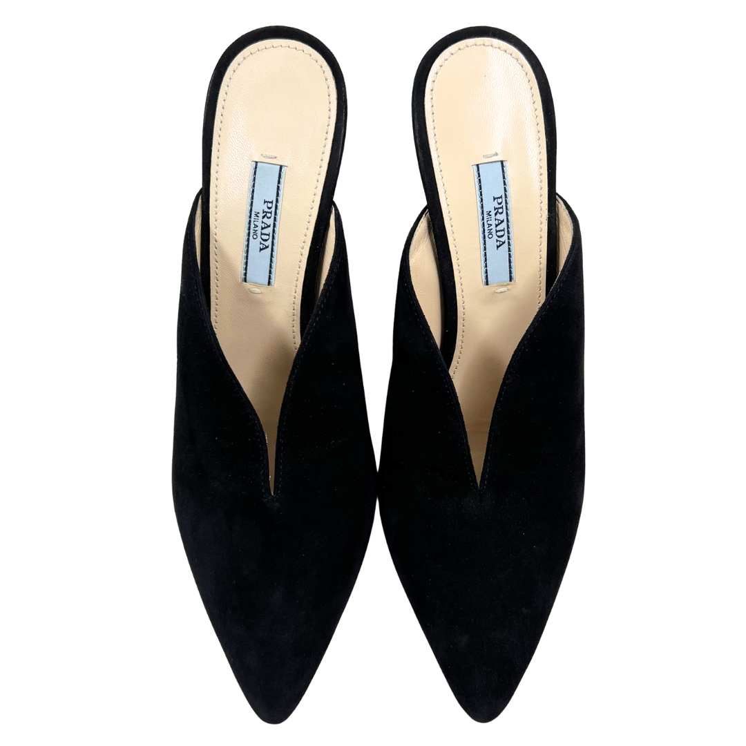 Prada 6.5 37.5 Black Suede Mules