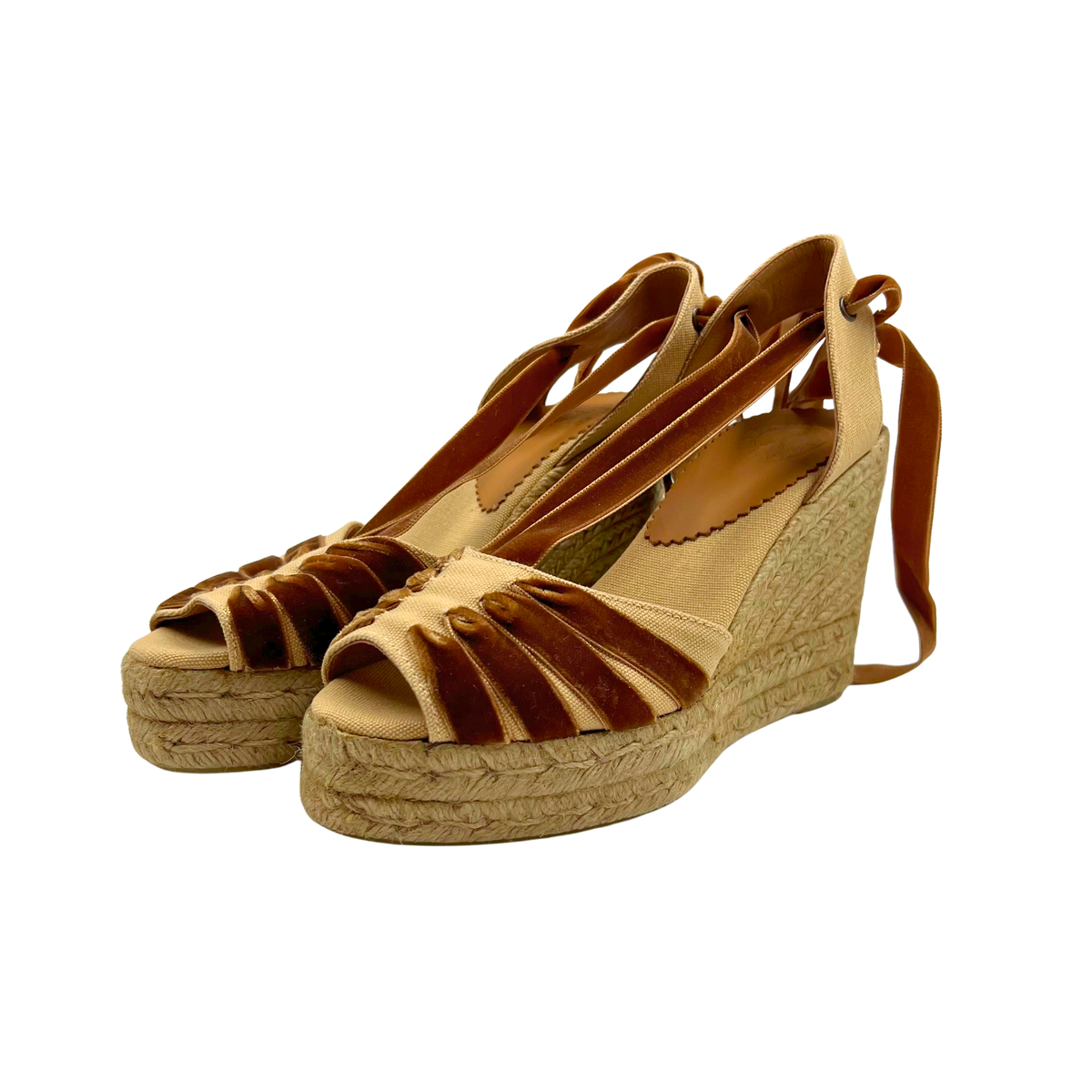 Penelope Chilvers 40 Tan/Brown Velvet Wedges