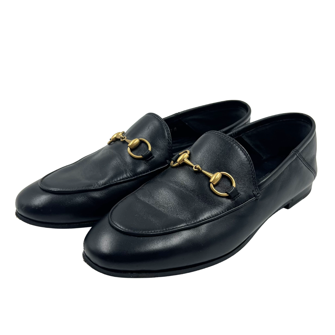 Gucci 5 35.5 Black/Gold Leather Jordaan Loafers