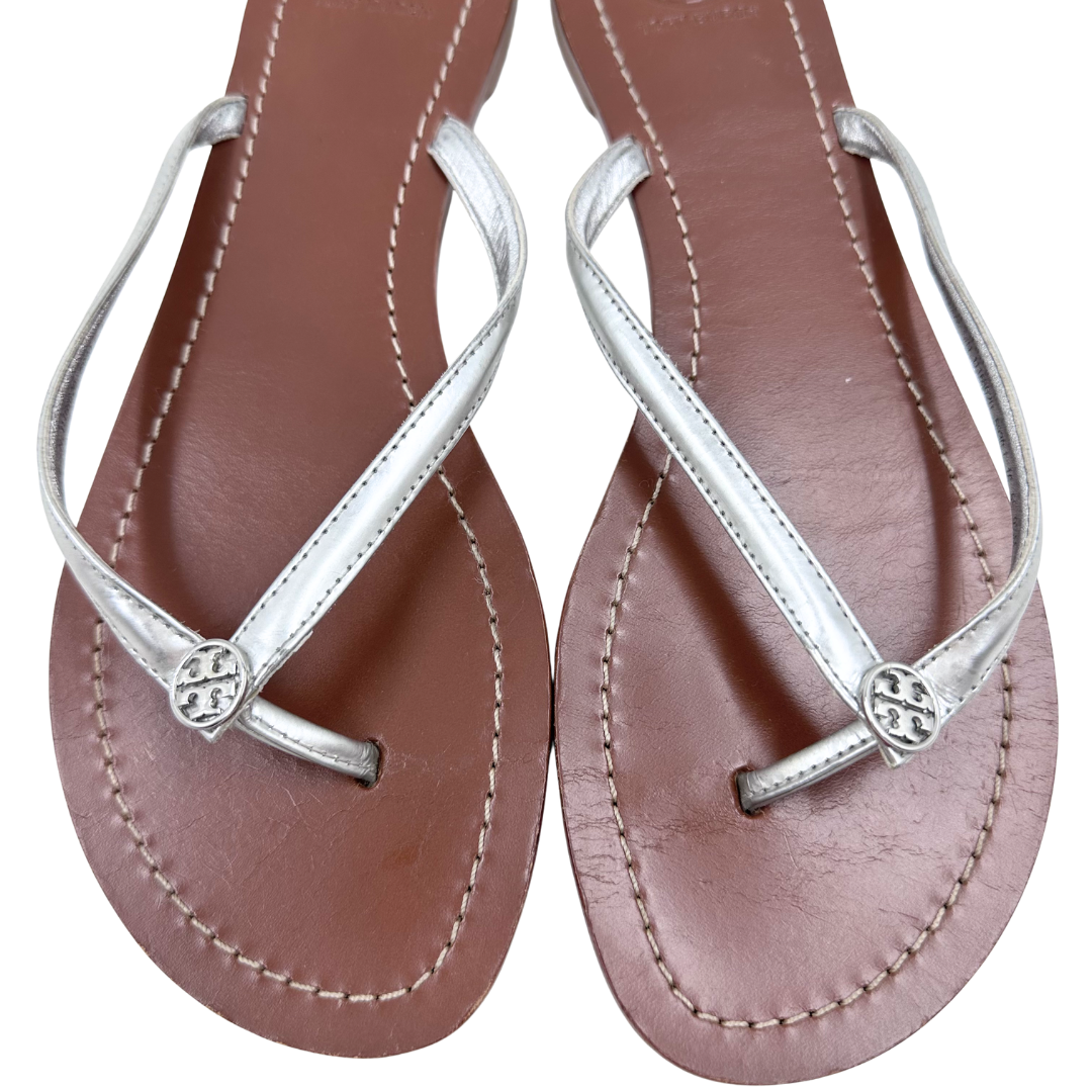 Tory Burch 9.5 Silver Leather Thong