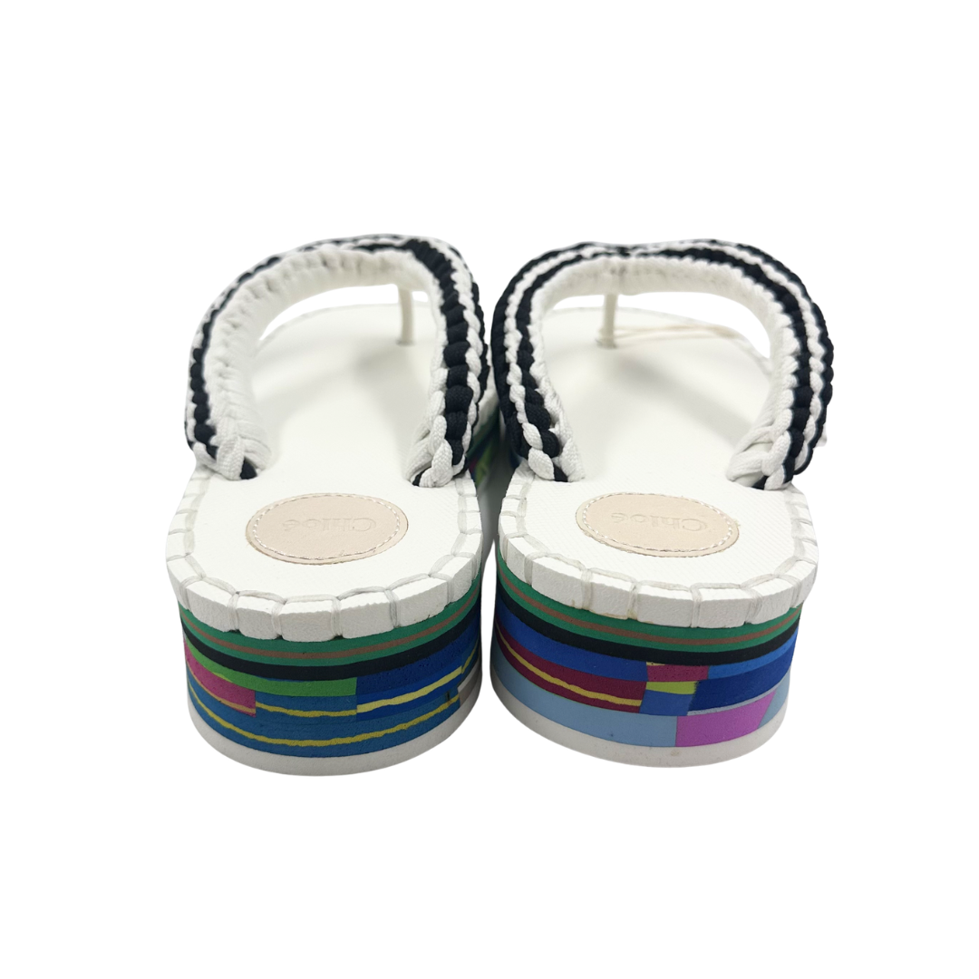 Chloe 39 white/multi Lou Woven Strap Flip Flops