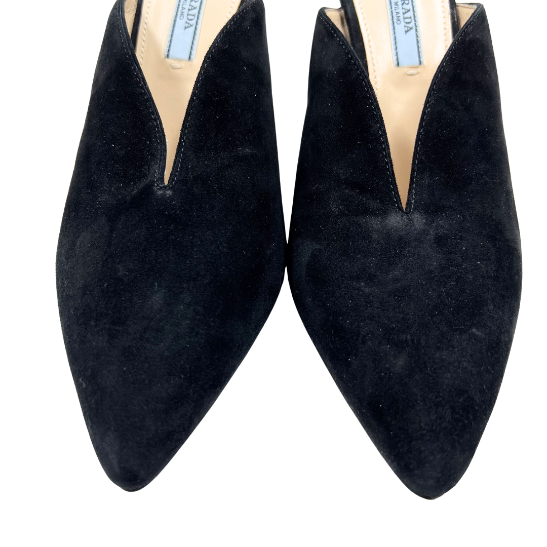 Prada 6.5 37.5 Black Suede Mules