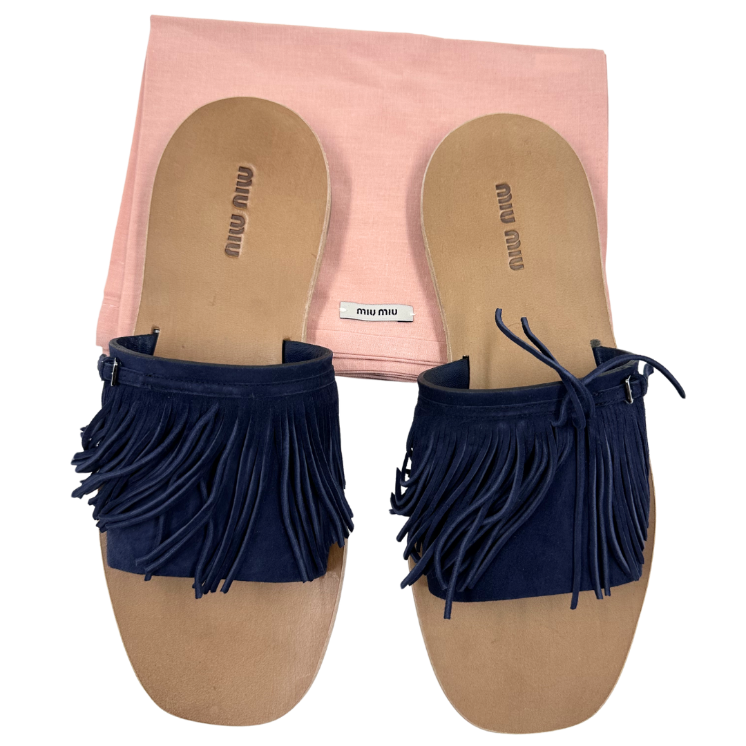 Miu Miu 8 38 Navy Suede Slides