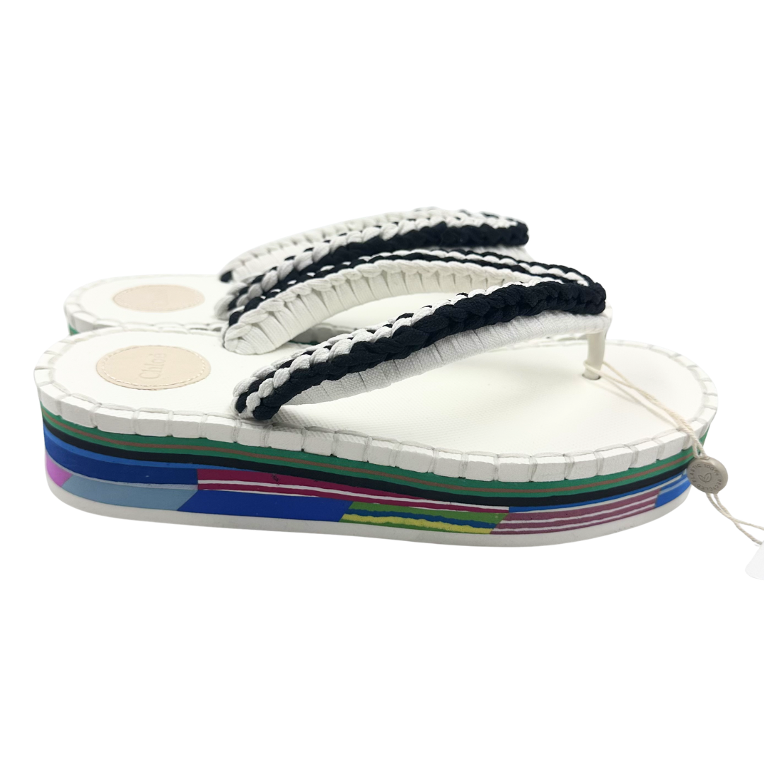 Chloe 39 white/multi Lou Woven Strap Flip Flops