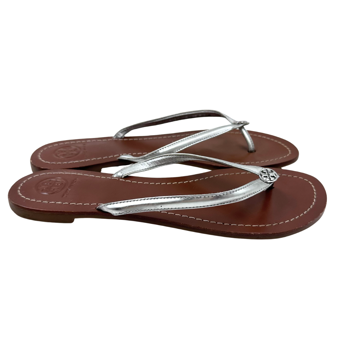 Tory Burch 9.5 Silver Leather Thong