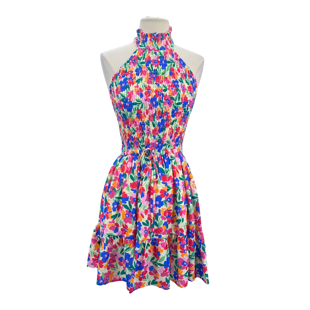 Serafina Floral Halter Mini Dress in Floral