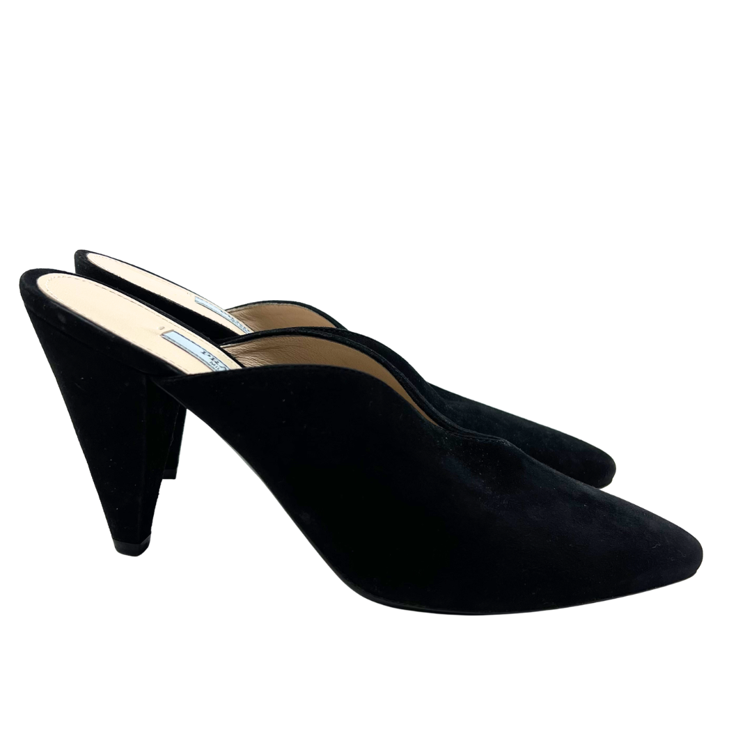 Prada 6.5 37.5 Black Suede Mules