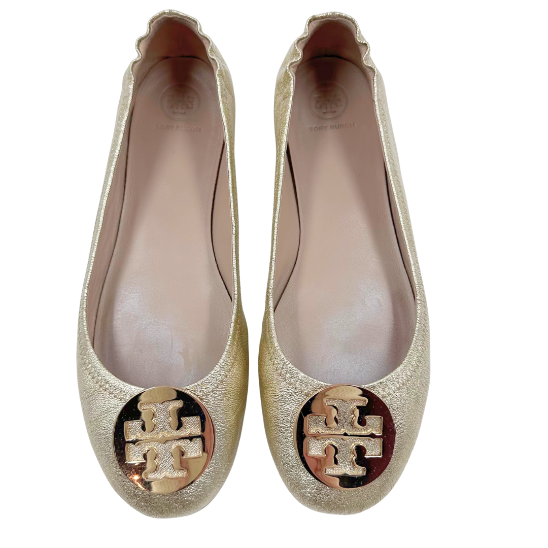 Tory Burch 10 Gold Leather Flats