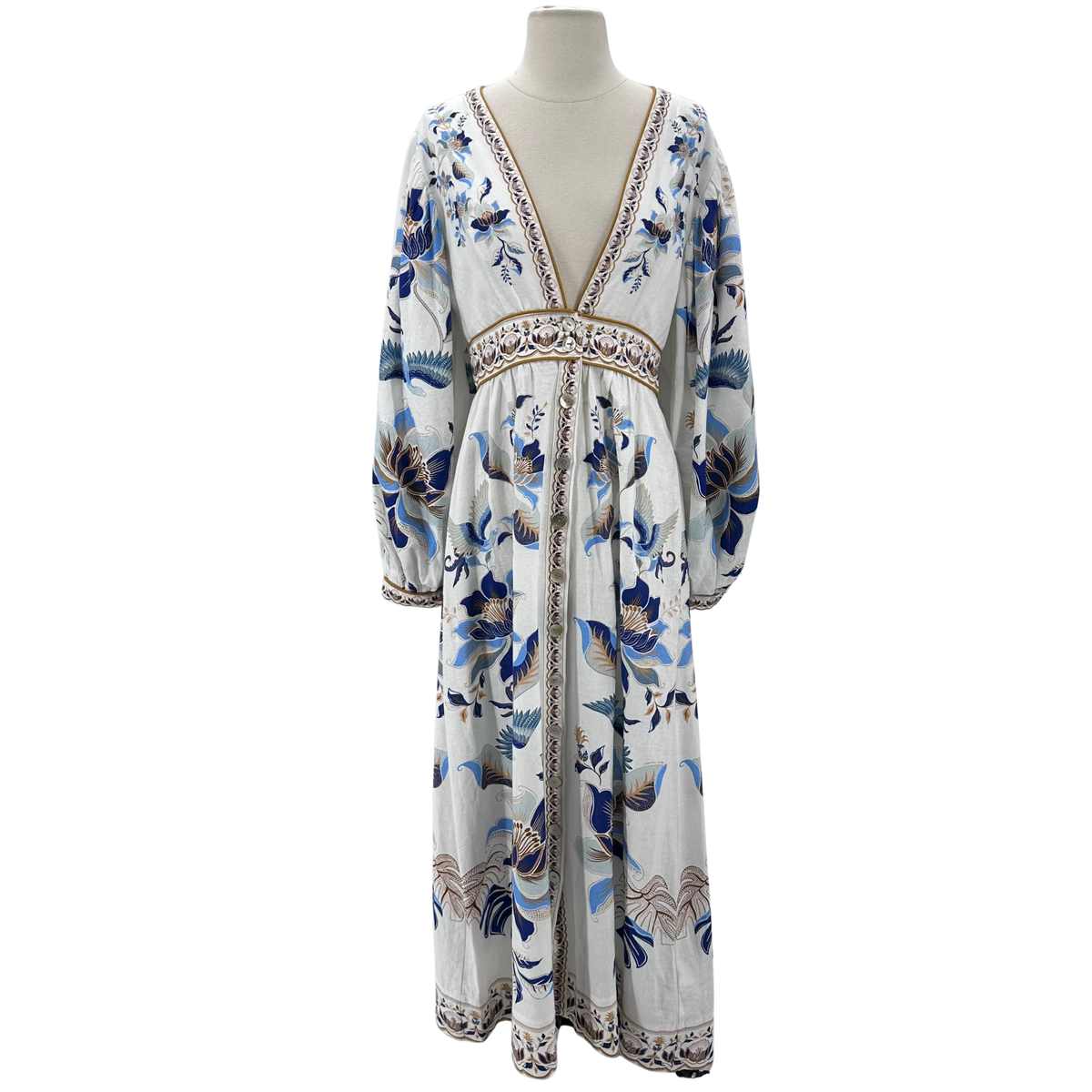 farm rio blue and white dress Romantic Richelieu Maxi enchantingly tailored with a square neckline Women's FARM Rio Mini Dress
