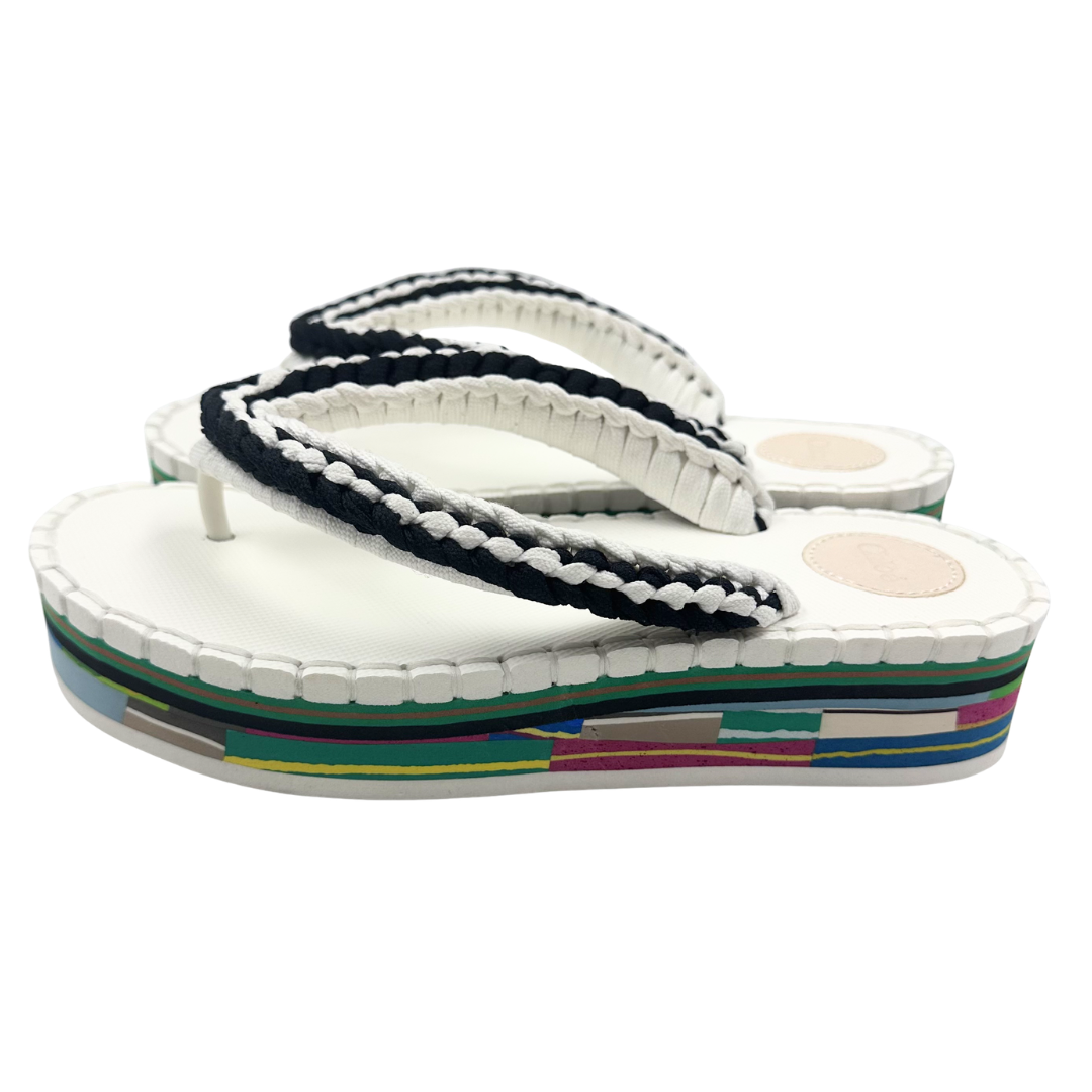 Chloe 39 white/multi Lou Woven Strap Flip Flops
