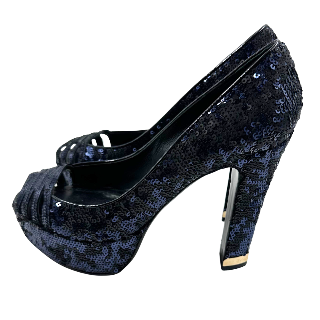 Louis Vuitton 7.5 37.5 Blue Sequins Heels
