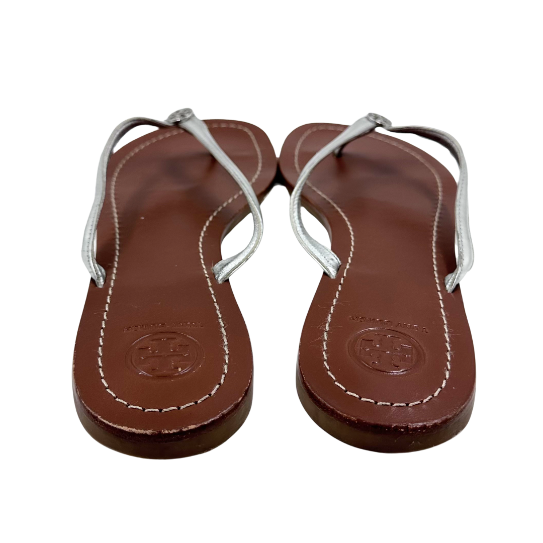 Tory Burch 9.5 Silver Leather Thong