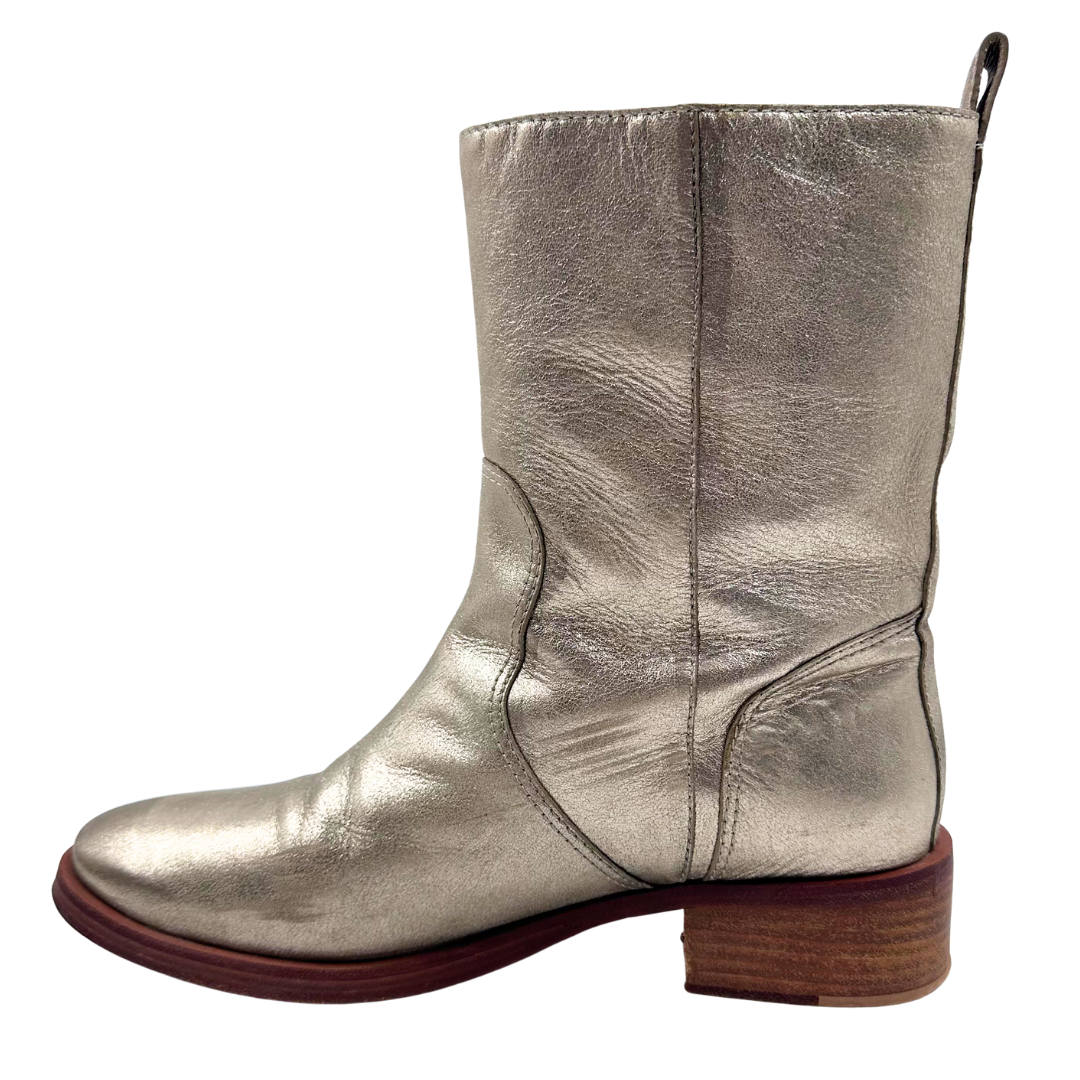 Tory Burch 10.5 Gold Metallic Leather Booties