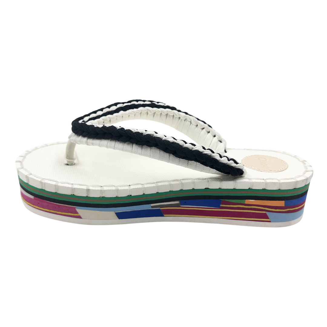 Chloe 39 white/multi Lou Woven Strap Flip Flops