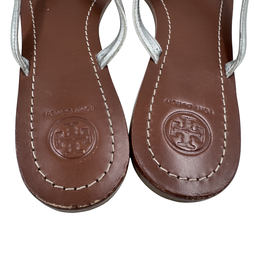 Tory Burch 9.5 Silver Leather Thong