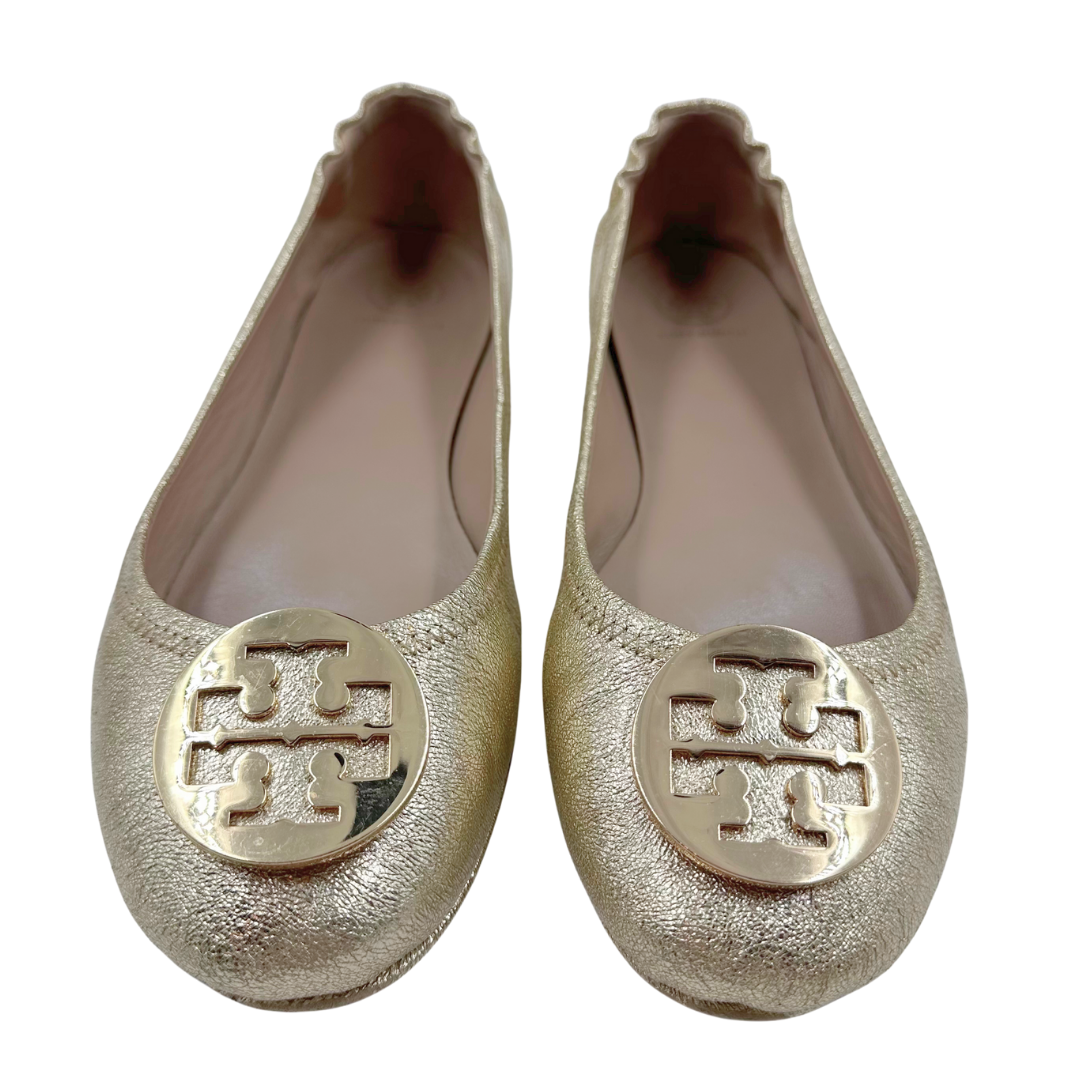 Tory Burch 10 Gold Leather Flats