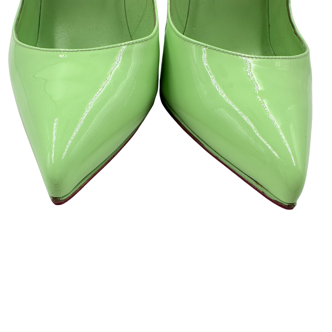 Louboutin 39.5 Lime Green Patent Leather Heels