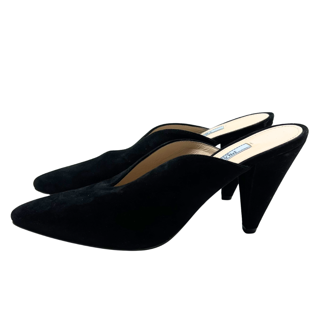 Prada 6.5 37.5 Black Suede Mules