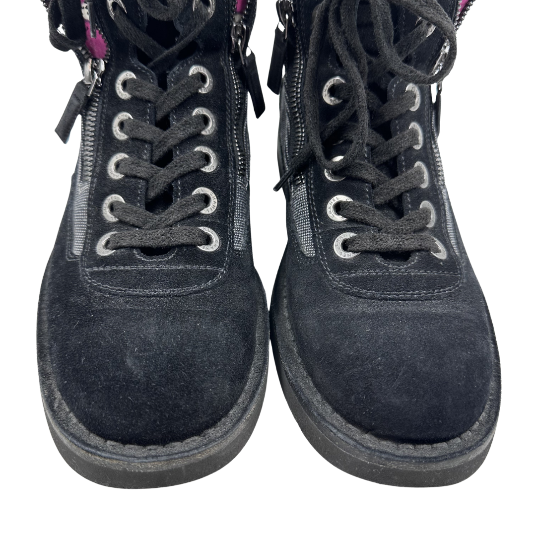 Chanel 8 38 Black Suede Booties