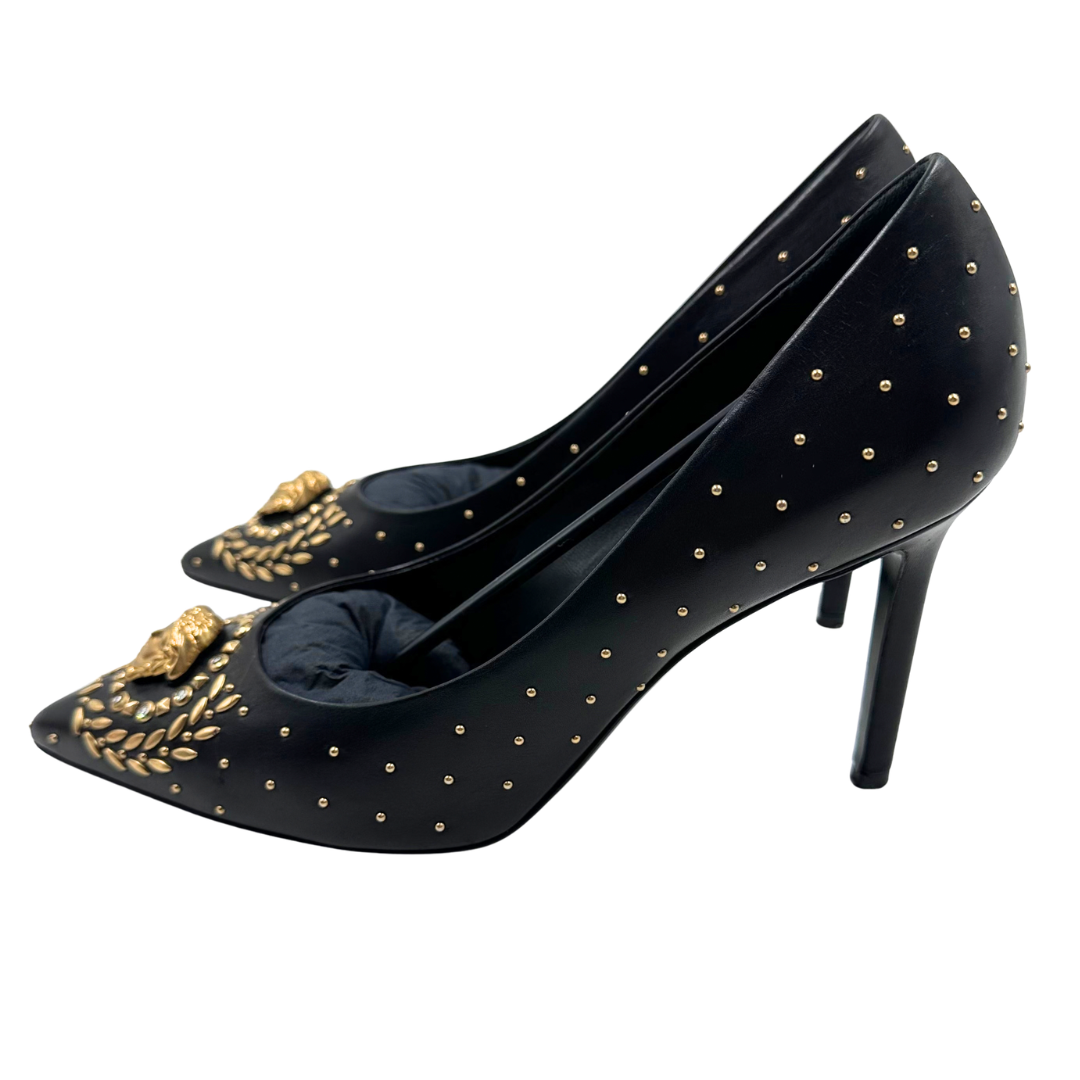 Versace 38 Black/Gold Leather Heels