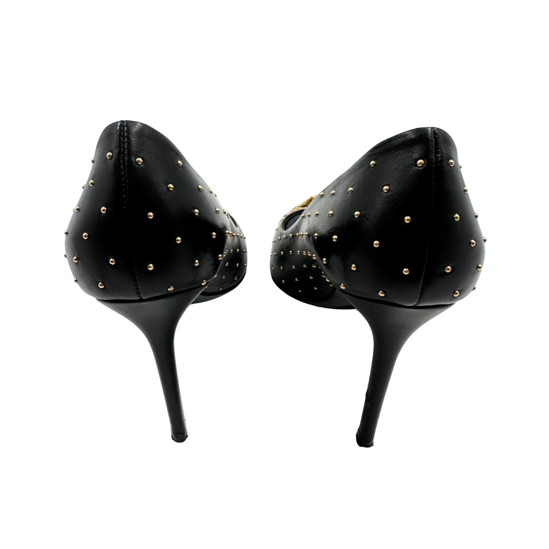 Versace 38 Black/Gold Leather Heels