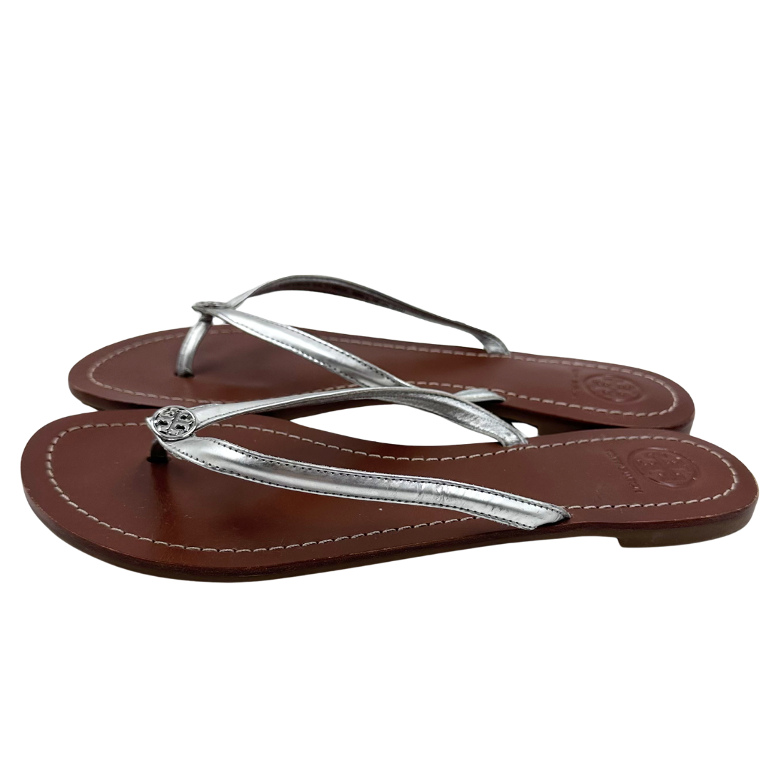 Tory Burch 9.5 Silver Leather Thong