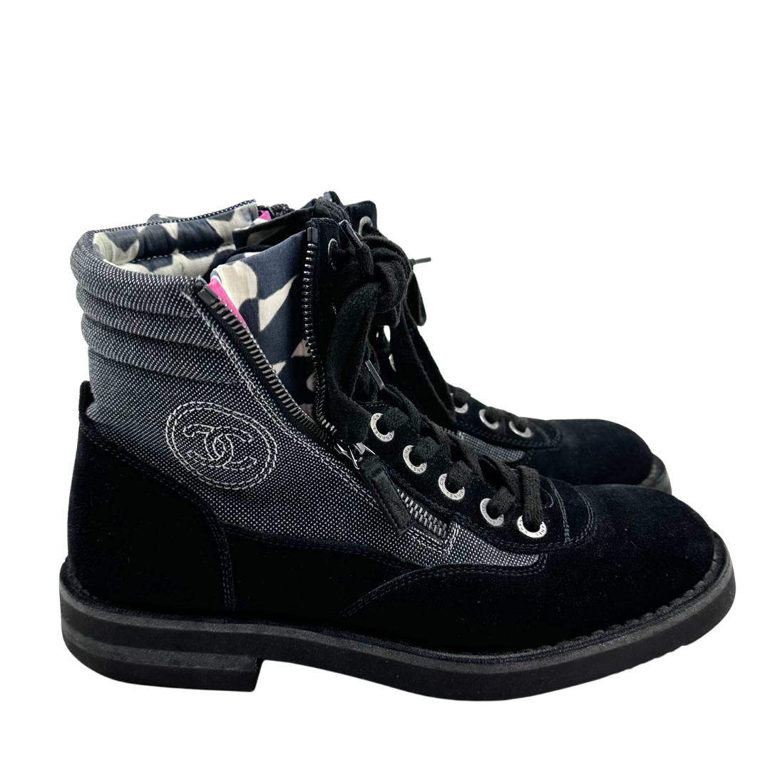 Chanel 8 38 Black Suede Booties