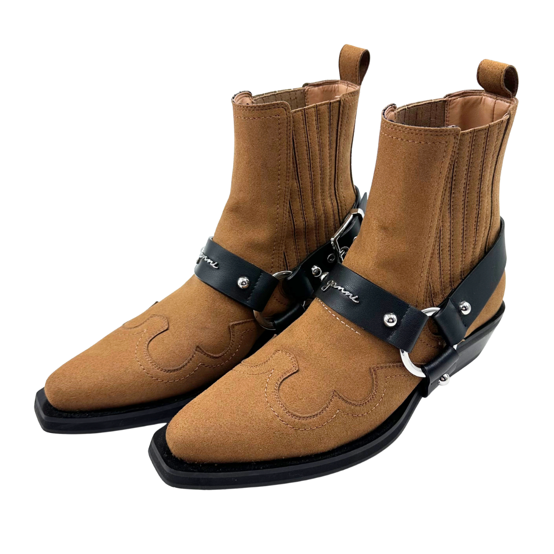 Ganni 9 Cognac Suede Booties