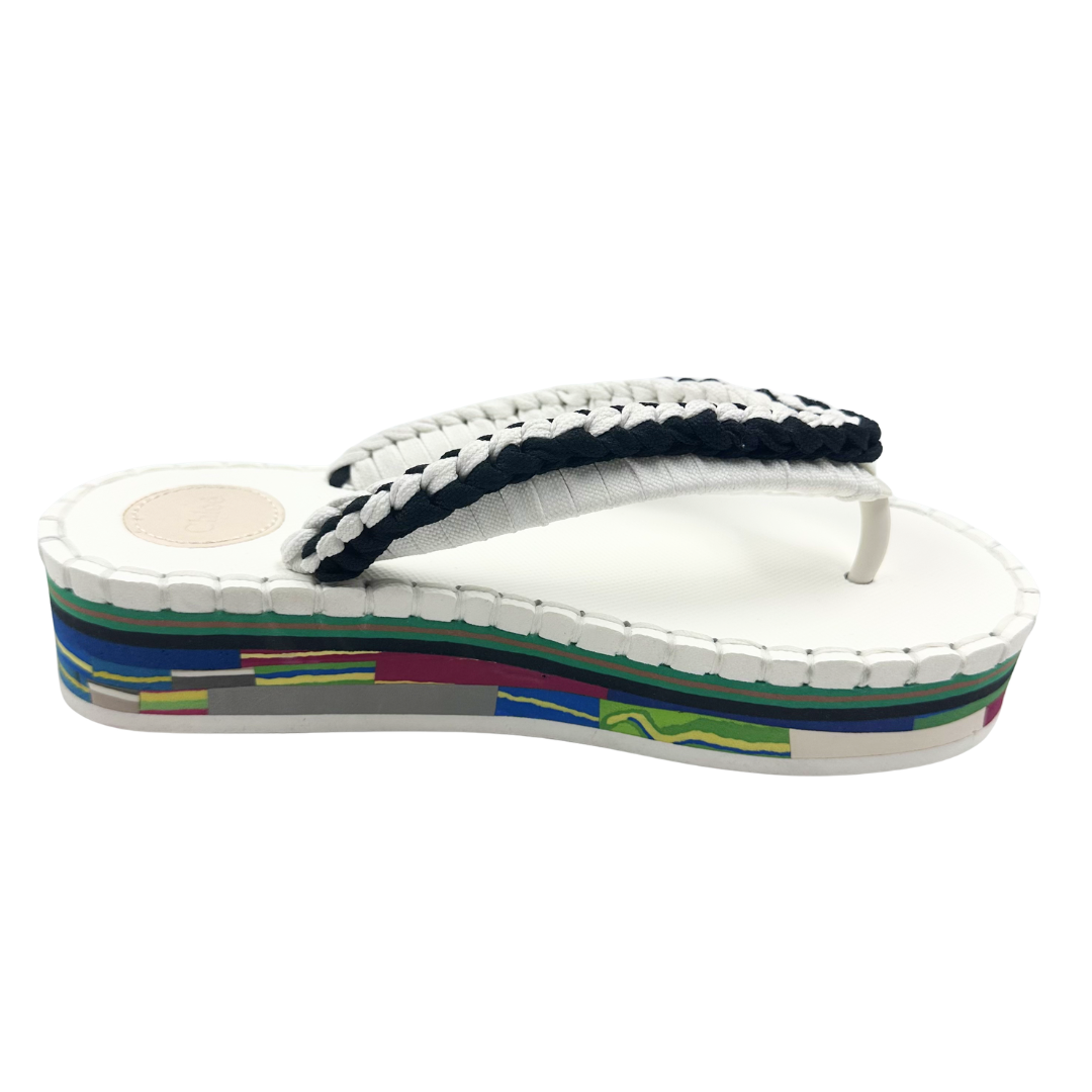 Chloe 39 white/multi Lou Woven Strap Flip Flops