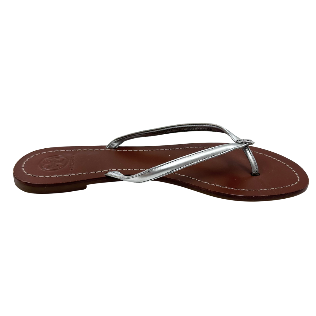 Tory Burch 9.5 Silver Leather Thong