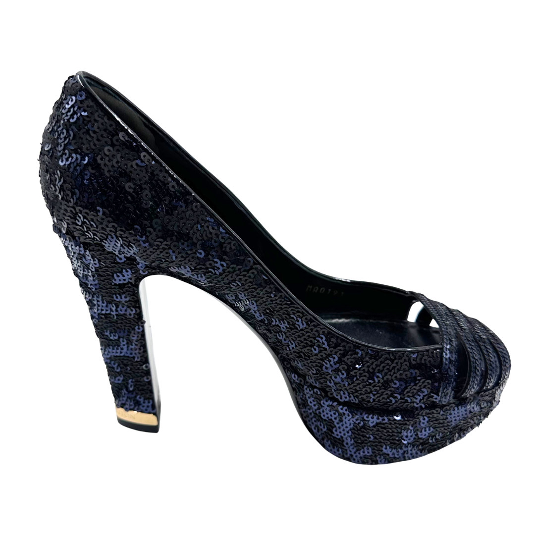 Louis Vuitton 7.5 37.5 Blue Sequins Heels