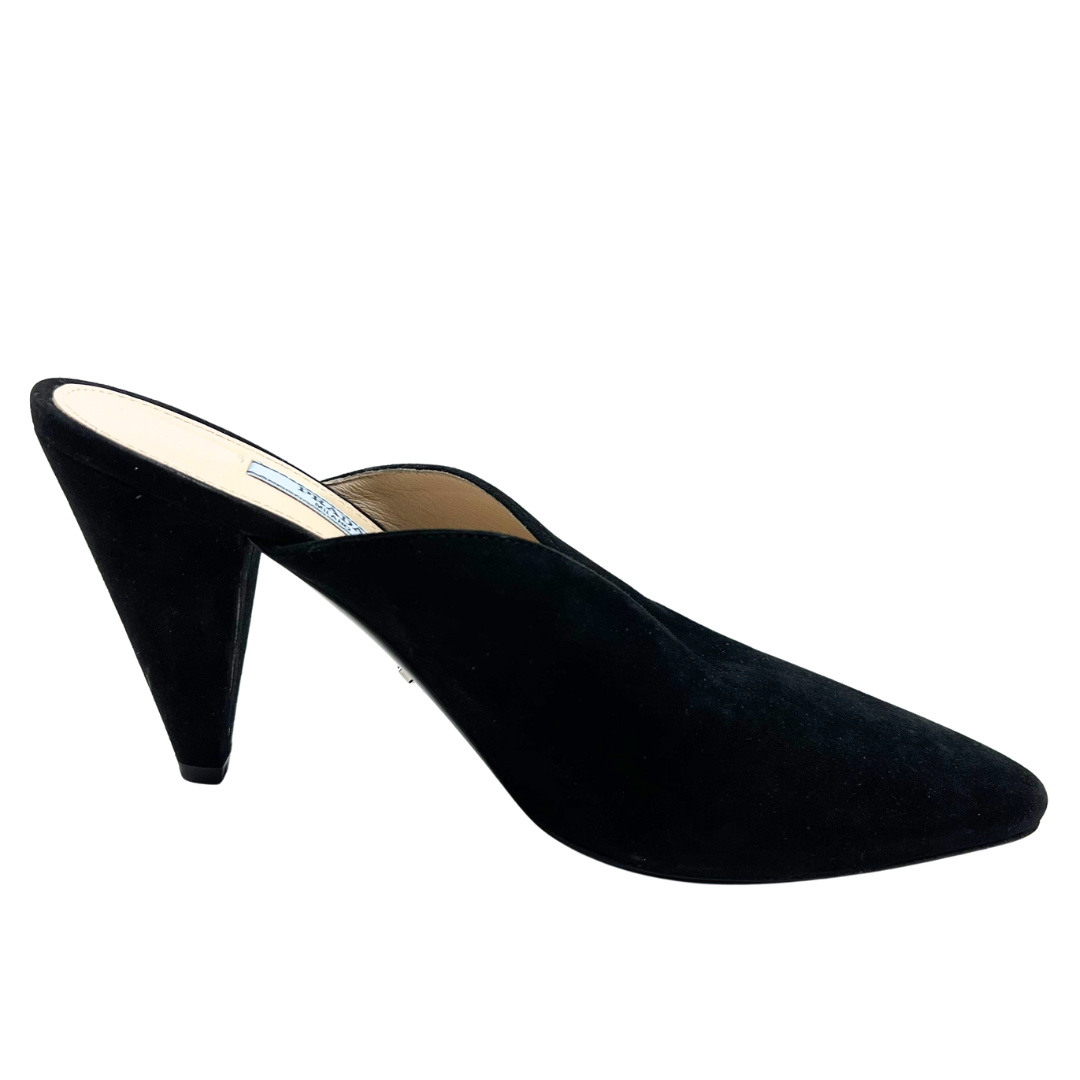 Prada 6.5 37.5 Black Suede Mules