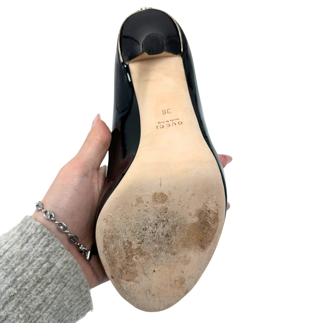 Gucci 5.5/6 36 Black Patent Leather Heels