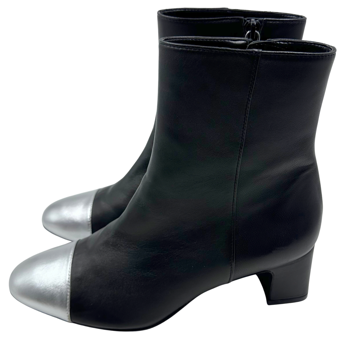 Stuart Weitzman 8.5 Black/Silver Leather Booties