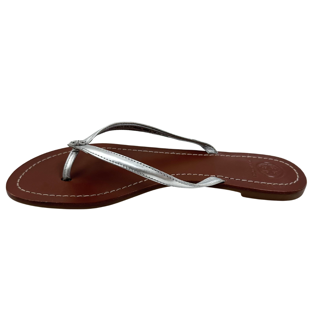 Tory Burch 9.5 Silver Leather Thong