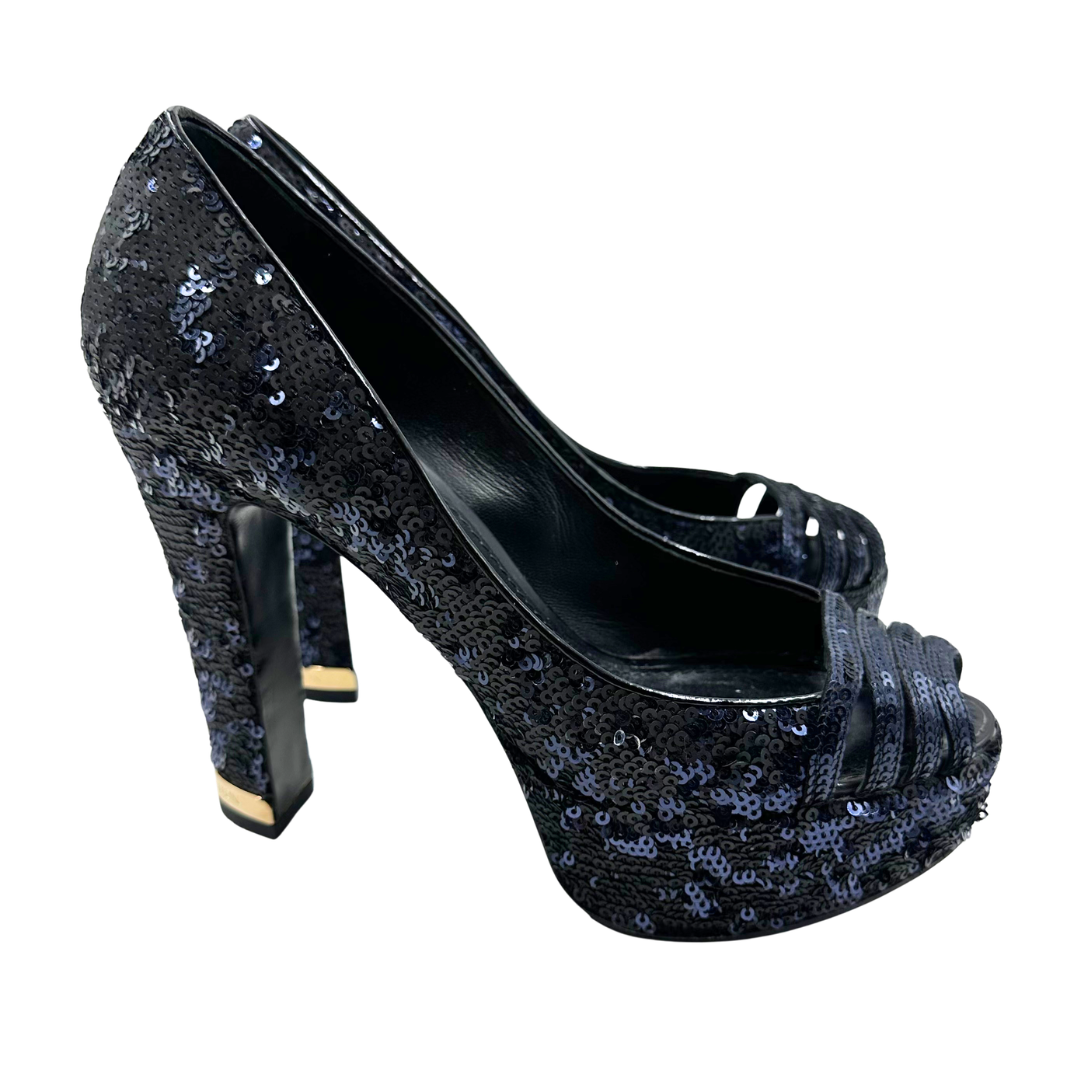 Louis Vuitton 7.5 37.5 Blue Sequins Heels