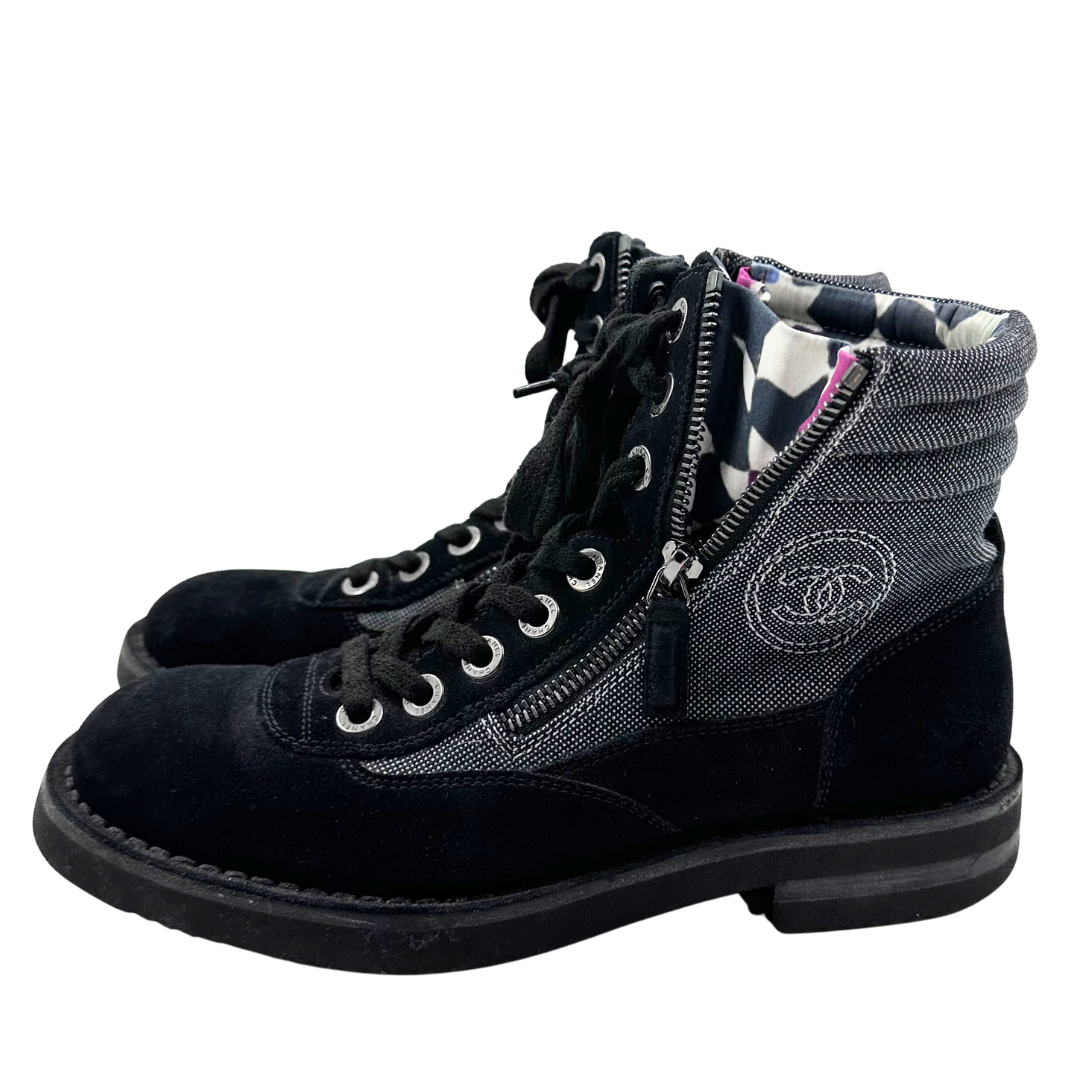 Chanel 8 38 Black Suede Booties
